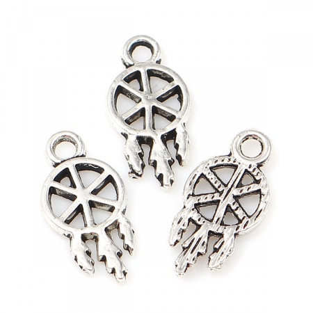 Zinc Based Alloy Charms Dream Catcher Antique Silver Color 15mm x 7mm, 200 PCs