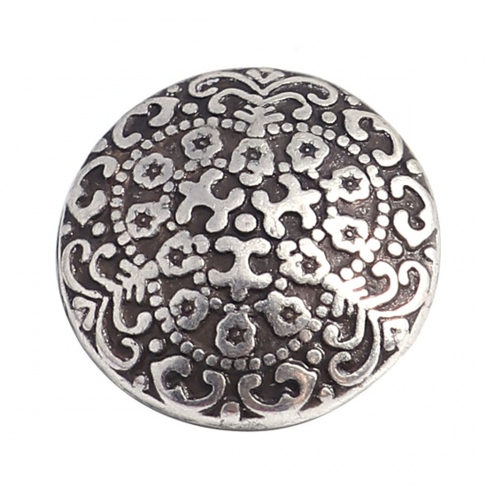 亜鉛合金 裏穴ボタン 単穴 円形 銀古美 彫刻柄 17mm 直径、 10 個 の画像