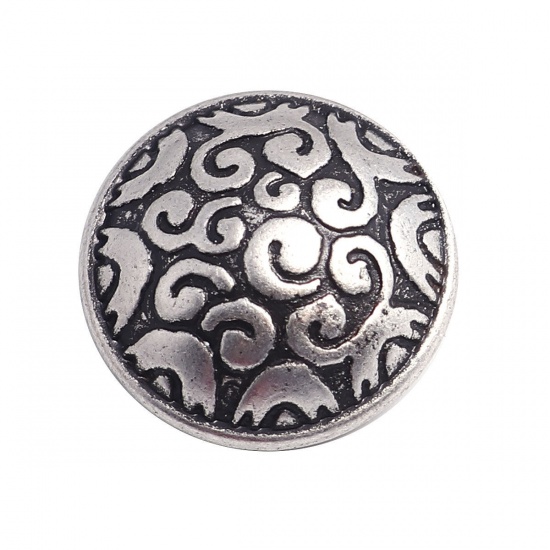 Picture of Zinc Based Alloy Sewing Shank Buttons Single Hole Round Antique Silver Color Filled Carved Pattern Carved 19mm Dia., 5 PCs