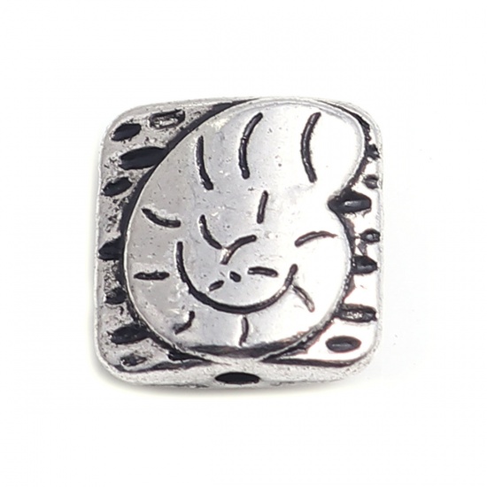 Picture of Zinc Based Alloy Ocean Jewelry Beads Rectangle Antique Silver Color Conch Sea Snail 10mm x 10mm, Hole: Approx 1.4mm, 50 PCs