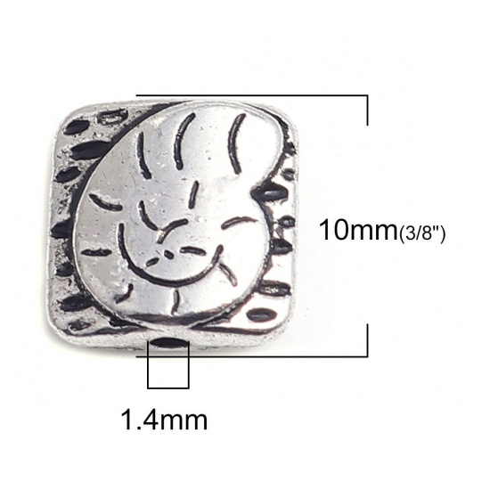 Picture of Zinc Based Alloy Ocean Jewelry Beads Rectangle Antique Silver Color Conch Sea Snail 10mm x 10mm, Hole: Approx 1.4mm, 50 PCs