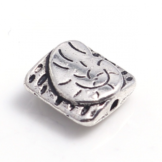 Picture of Zinc Based Alloy Ocean Jewelry Beads Rectangle Antique Silver Color Conch Sea Snail 10mm x 10mm, Hole: Approx 1.4mm, 50 PCs