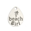 Изображение Морские Украшения Подвески водяная капля Античное Серебро Сообщение " beach girl " 20мм x 15мм, 10 ШТ