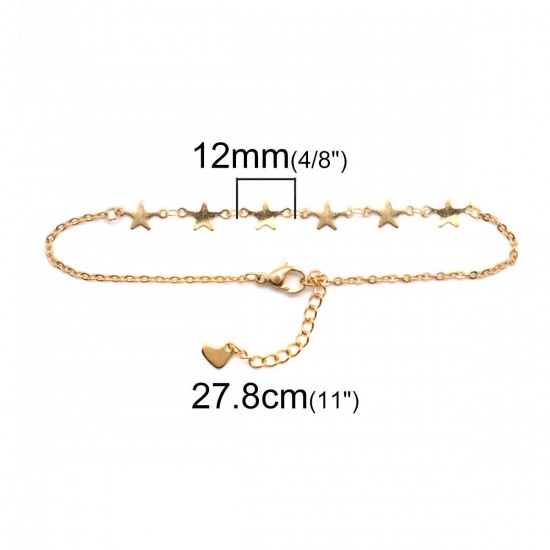 Picture of 304 Stainless Steel Anklet Gold Plated Pentagram Star 23cm(9") long, 1 Piece