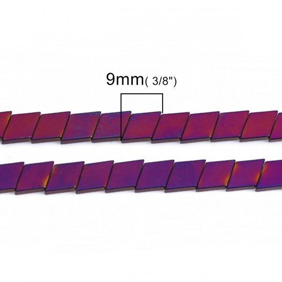 Picture of (Grade A) Hematite Beads Rhombus Purple About 9mm x 6mm, Hole: Approx 1mm, 41cm(16 1/8") long, 1 Strand (Approx 60 PCs/Strand)