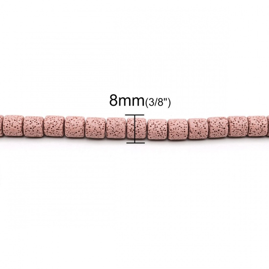 Immagine di (Grado A) Pietra Lavica ( Naturale ) Perline Cilindrico Rosa Come 8mm x 8mm, Foro: Circa 2mm, 39cm Lunghezza, 1 Filo (Circa 46 Pz/Treccia)