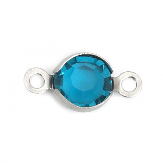304ステンレス鋼+ガラス コネクター 円形 シルバートーン ターコイズ色 ファセット 12mm x 6mm、 10 の画像