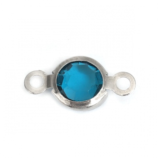 304ステンレス鋼+ガラス コネクター 円形 シルバートーン ターコイズ色 ファセット 12mm x 6mm、 10 の画像