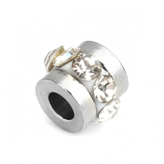 Bild von 304 Edelstahl Perlen Zylinder Silberfarbe Transparent Strass 5mm x 4mm, Loch: ca. 1.8mm, 10 Stück