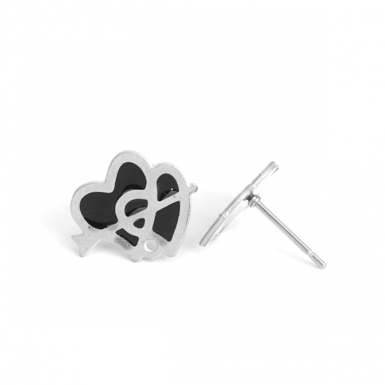 Immagine di 304 Acciaio Inossidabile Orecchini a Perno Cuore Tono Argento (Adatti W/ Loop 15mm x 12mm, Posta / Filo Dimensione: (20 misura), 6 Pz