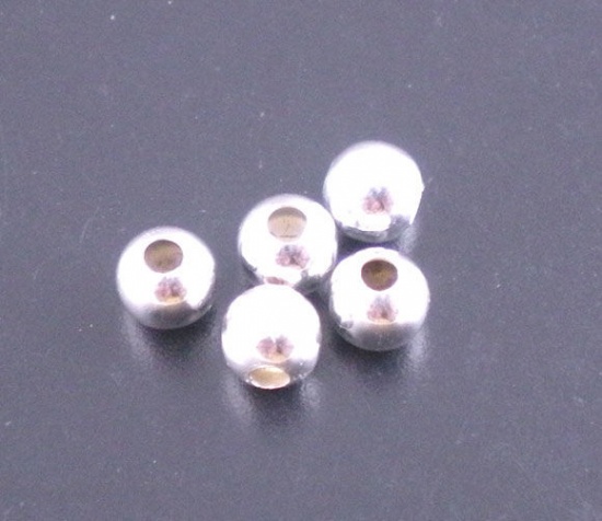 Immagine di Lega di Ferro Schiaccini Perline Tondo Argento Placcato Foro 1.7mm, 4mm Dia, 500 Pz