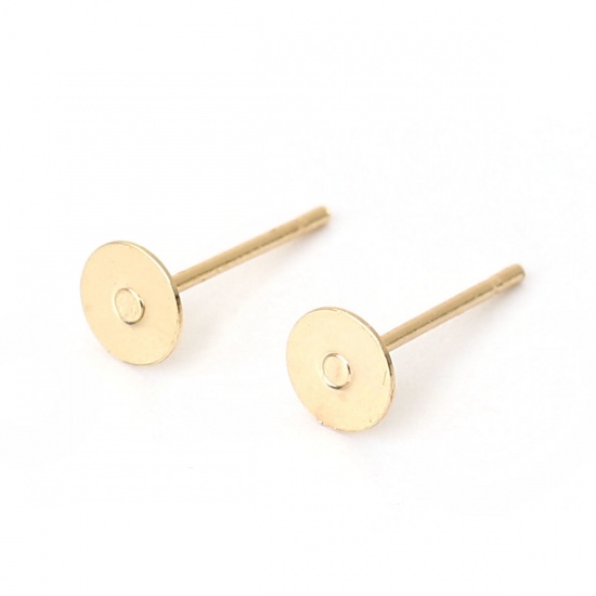Picture of Brass Ear Post Stud Earrings 18K Real Gold Plated Round (Fits 5mm Dia.) 5mm( 2/8") Dia., Post/ Wire Size: (20 gauge), 800 PCs                                                                                                                                 