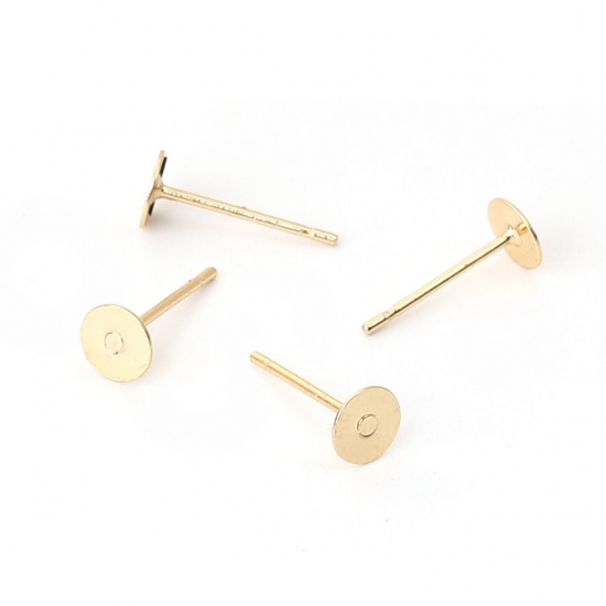 Picture of Brass Ear Post Stud Earrings 18K Real Gold Plated Round (Fits 5mm Dia.) 5mm( 2/8") Dia., Post/ Wire Size: (20 gauge), 800 PCs                                                                                                                                 