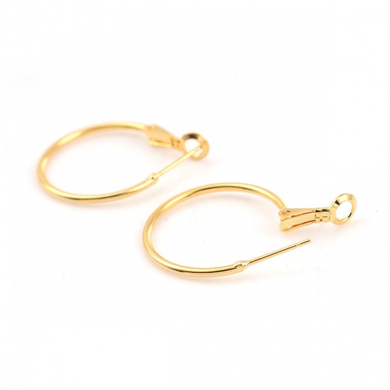 Picture of Brass Hoop Earrings 18K Real Gold Plated Round 31mm(1 2/8") x 25mm(1"), Post/ Wire Size: (20 gauge), 280 PCs