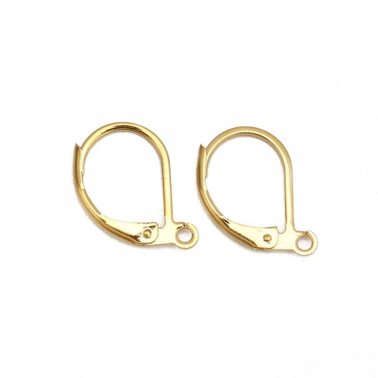 Picture of 304 Stainless Steel Lever Back Clips Earrings Drop Gold Plated W/ Loop 16mm x 10mm, Post/ Wire Size: (18 gauge), 50 PCs