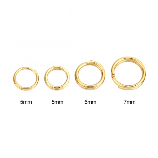 Picture of 0.7mm 316 Stainless Steel Double Split Jump Rings Findings Round Gold Plated 5mm Dia., 500 PCs