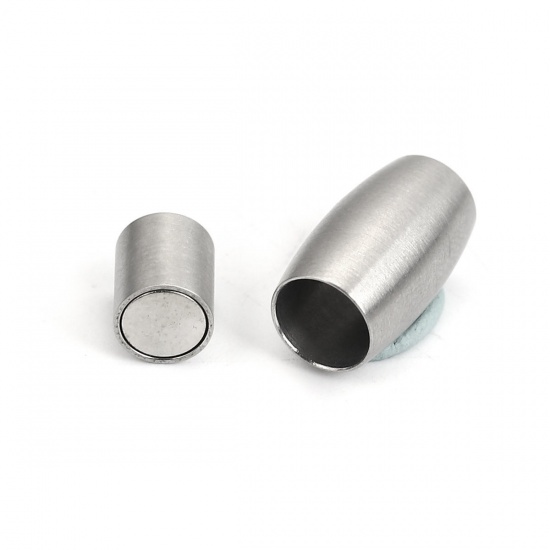 Picture of 304 Stainless Steel & Magnetic Hematite Magnetic Clasps Barrel Silver Tone 14mm x 8mm, 10 PCs