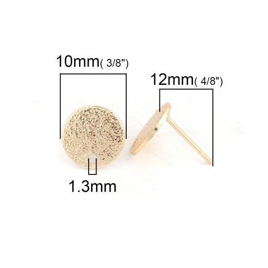 Picture of Brass Ear Post Stud Earrings 18K Real Gold Plated Round Sparkledust 10mm Dia., Post/ Wire Size: (20 gauge), 200 PCs