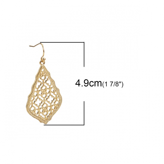 Picture of Brass Earrings 18K Real Gold Plated 49mm x 24mm, Post/ Wire Size: (20 gauge), 60 PCs                                                                                                                                                                          