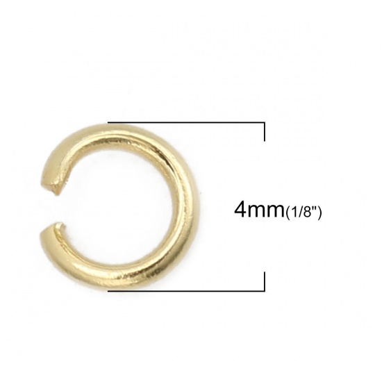 Immagine di (21 misura) 304 Acciaio Inossidabile Aperto Stile Anello di Salto Oro Placcato 4mm Dia., 1000 Pz