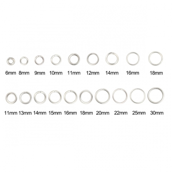 Picture of 2mm 304 Stainless Steel Open Jump Rings Findings Silver Tone 15mm Dia., 5 Packets(about 1300 PCs)