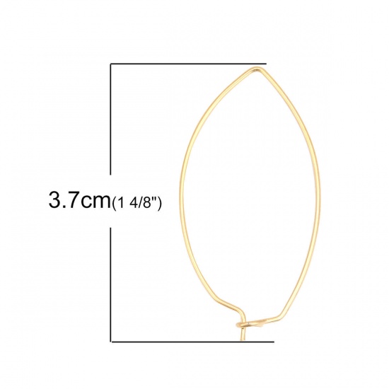 Picture of Brass Hoop Earrings 18K Real Gold Plated Marquise 37mm x 19mm, Post/ Wire Size: (21 gauge), 200 PCs