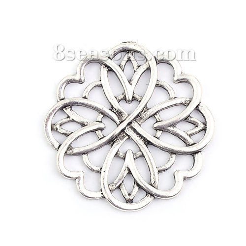 Picture of Zinc Based Alloy Embellishments Flower Antique Silver Color Filigree 39mm x 38mm, 1 Piece