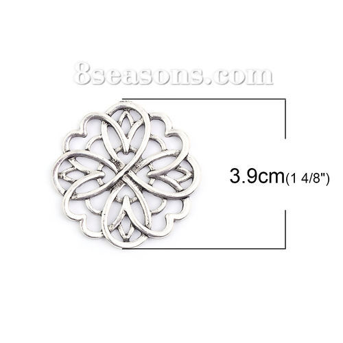 Picture of Zinc Based Alloy Embellishments Flower Antique Silver Color Filigree 39mm x 38mm, 1 Piece