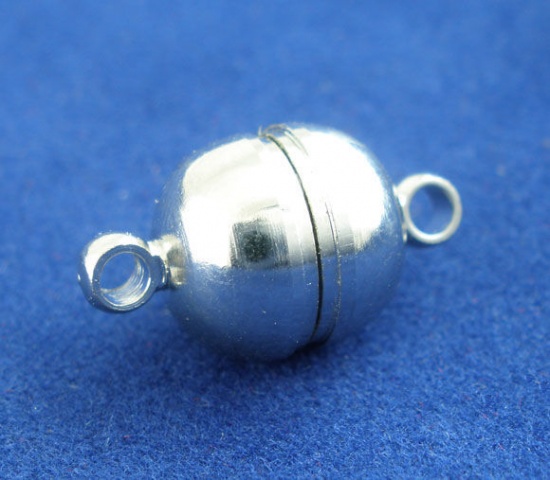 Picture of Zinc Based Alloy Magnetic Clasps Ball Silver Tone 16mm x 10mm, 1 Set