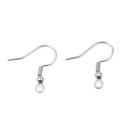 Image de Apprêts de Boucles d'Oreilles Crochets d'Oreille en Acier Inoxydable Forme Courbé Argent Mat 22mm x 20mm, Epaisseur de Fil: (21 gauge), 100 Pcs