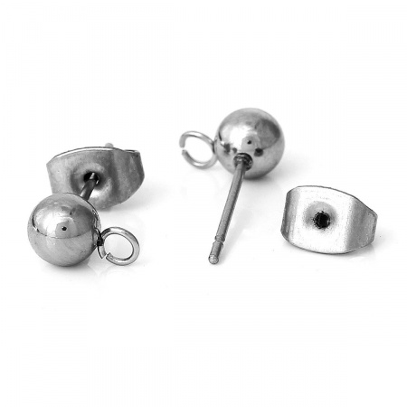 Image de Apprêts de Boucles d'Oreilles Puces en 304 Acier Inoxydable avec Boucle & Embouts Forme Rond Argent Mat 17mm x 8mm, Epaisseur de Fil: (21 gauge), 20 Pcs