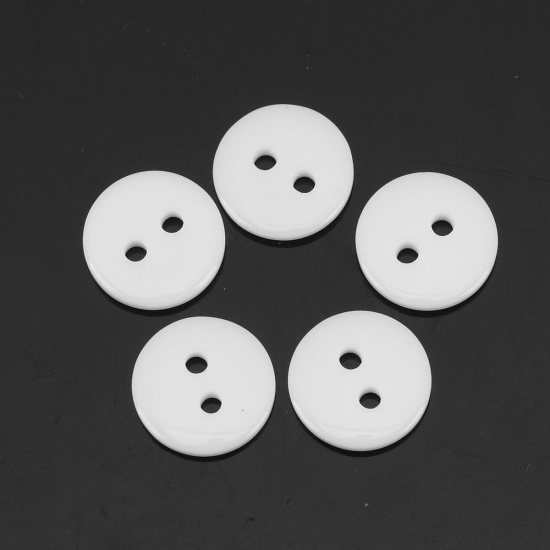 Immagine di Resina Bottone da Cucire ScrapbookBottone Tondo Bianco Due Fori Nulla Disegno 11mm Dia, 500 Pz