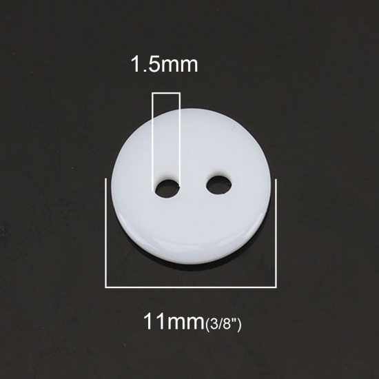 Bild von Harz Knöpfe zum Aufnähen 2 Löcher Rund Weiß 11mm D 500 Stück
