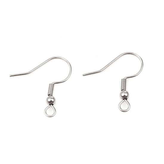 Picture of 304 Stainless Steel Ear Wire Hooks Earring Findings Silver Tone 22mm x 20mm, Post/ Wire Size: (21 gauge), 300 PCs