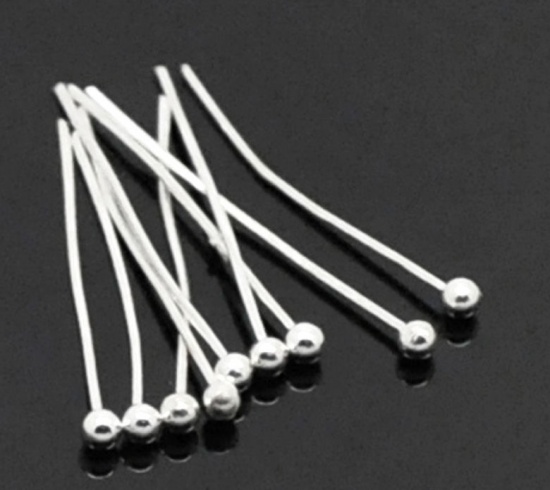 Picture of Brass Ball Head Pins Silver Plated 20mm(6/8") long, 0.5mm (24 Gauge), 1000 PCs                                                                                                                                                                                