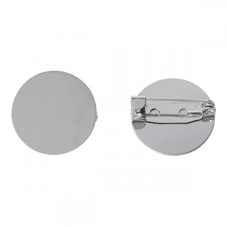 20 Pz Ottone & Lega Basi per Cabochon Spille di Sicurezza Accessori Tondo Tono Argento (Addetti 20mm) 20mm Dia.