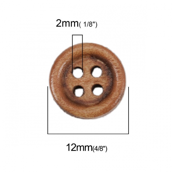 Picture of Wood Sewing Buttons Scrapbooking 4 Holes Round Coffee 11mm( 3/8") Dia, 200 PCs