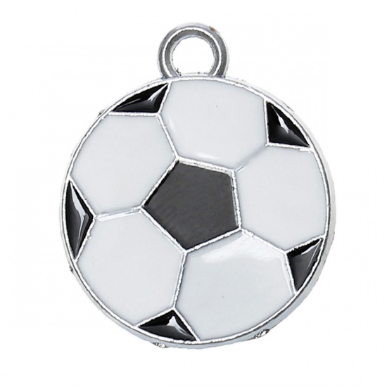 Immagine di Lega di Zinco Sport Ciondoli Calcio Tono Argento Smalto 24mm x 19mm , 20 Pz