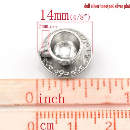 Immagine di Lega di Zinco 3D Charm Vasellame Ciondoli Tazza Tono Argento Nulla Disegno 14mm x 8mm, 20 Pz