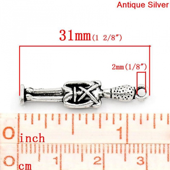 亜鉛合金 チャームペンダント ヒューマン 銀古美 3.1cm x 7.0mm、 30 PCs  の画像