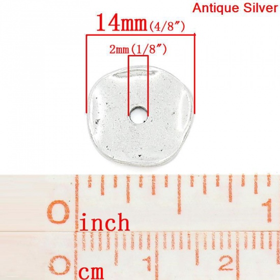 Immagine di Lega di Zinco Separatori Perline Tondo Argento Antico Nulla Disegno Circa 14mm x 13mm, Foro:Circa 2mm, 50 Pz