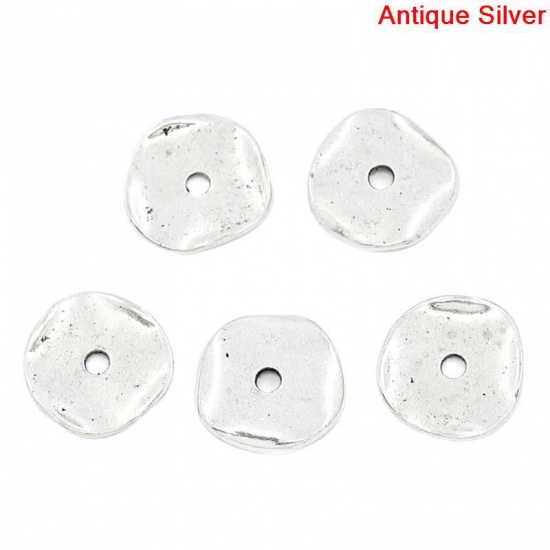 Picture of Zinc Based Alloy Wavy Spacer Beads Disc Antique Silver Color About 14mm x 13mm, Hole:Approx 2mm, 50 PCs