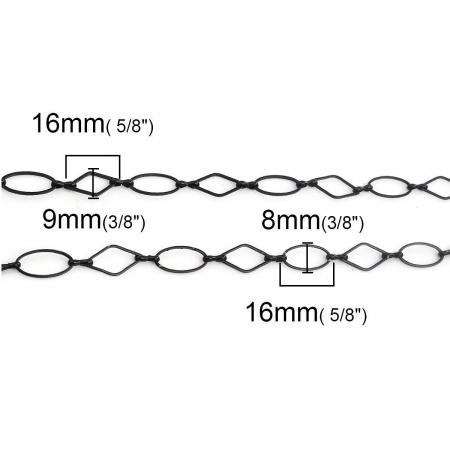 Messing Kette Schwarz Oval & Rhombus 16x9mm 16x8mm, 1 Strang(ca. 1 Meter/Strang)