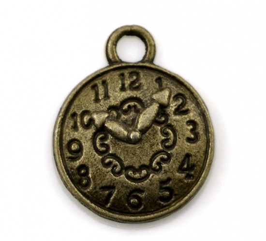 Image de Breloques en Alliage de Zinc Horloge Bronze Antique 15mm x 12mm, 15 Pcs