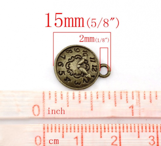 Immagine di Lega di Zinco Charms Orologio Bronzo Antico 15mm x 12mm , 15 Pz