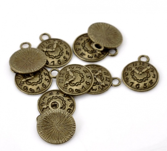 Image de Breloques en Alliage de Zinc Horloge Bronze Antique 15mm x 12mm, 15 Pcs