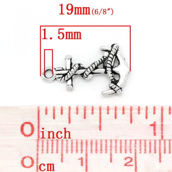 Immagine di Lega di Zinco Charm Ciondoli Ancora Argento Antico Nulla Disegno 19.0mm x 11.0mm, 100 Pz