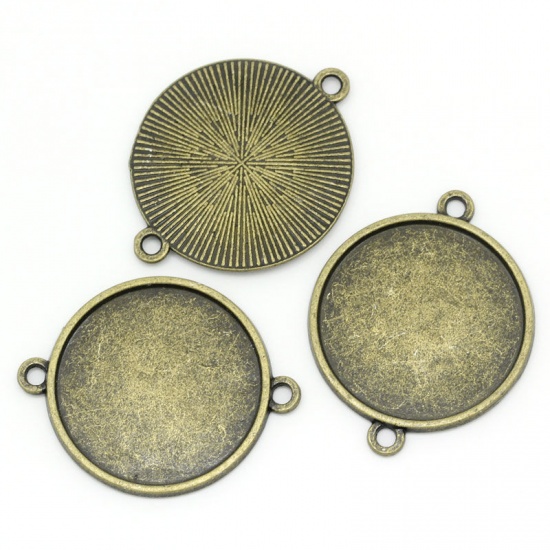 Picture of Zinc Based Alloy Cabochon Settings Connectors Round Antique Bronze (Fits 25mm Dia.) 35mm(1 3/8") x 28mm(1 1/8"), 20 PCs