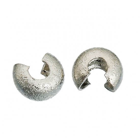 Picture of Brass Crimp Beads Silver Tone Sparkledust, Overall Closed Size: 4mm( 1/8") Dia, Open Size: 5mm( 2/8") Dia, 200 PCs                                                                                                                                            