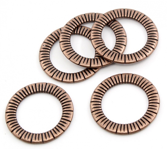Picture of Zinc Based Alloy Closed Soldered Jump Rings Findings Round Antique Copper Stripe Carved 24mm Dia, 5 PCs